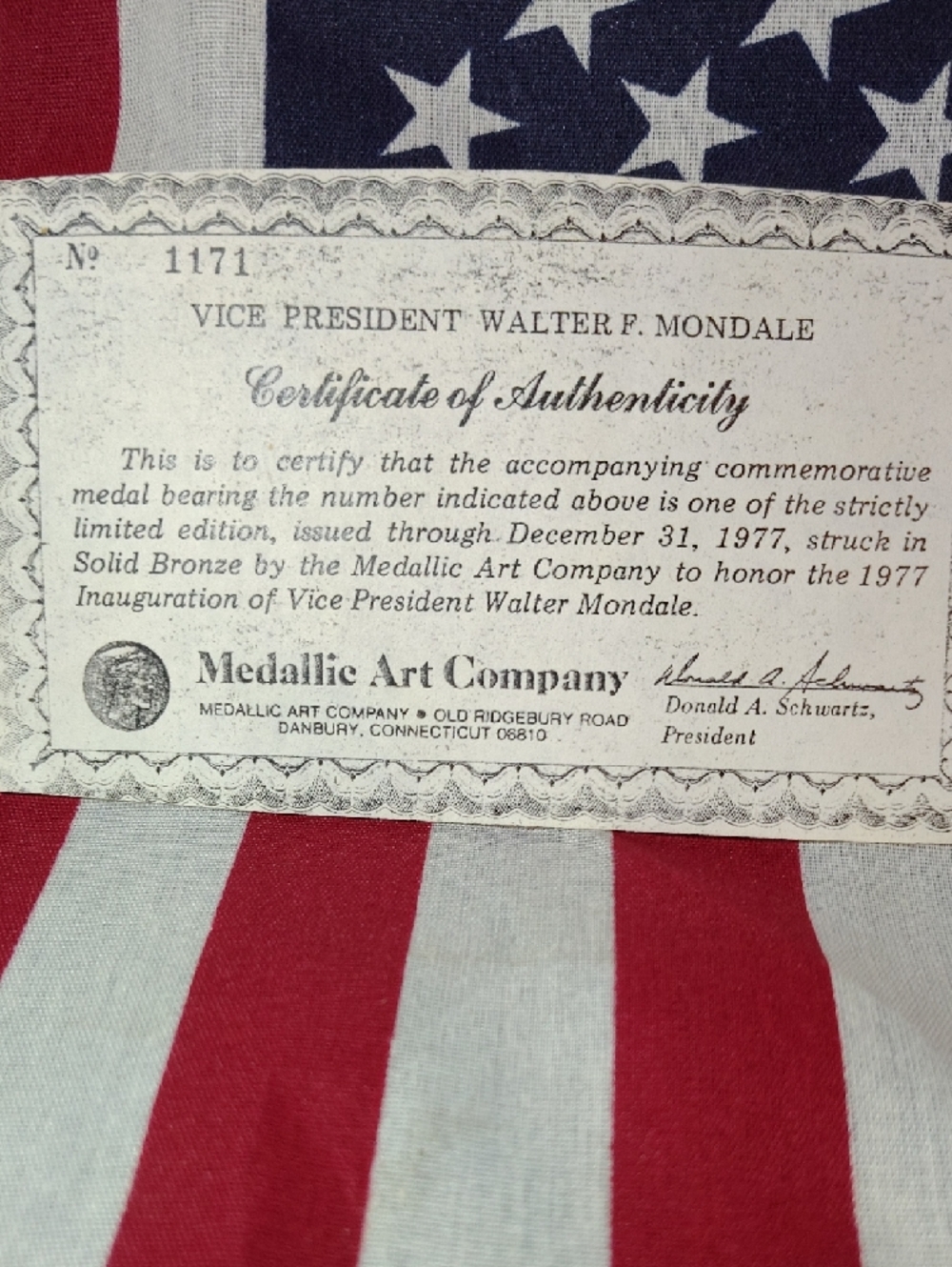 🌹PRISTINE 1977 Walter Mondale Official Inaugural Medal – Low# Limited Edition🌹 - Picture 2 of 8